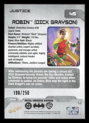 2025 SkyBox Metal Universe Batman Robin (Dick Grayson) #45 Justice Holo 198/250 back