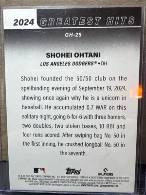 2025 Topps Series 1 2024 Greatest Hits Shohei Ohtani #GH-25 Los Angeles Dodgers back