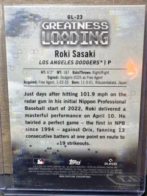 2025 Bowman #GL-23 Roki Sasaki Greatness Loading back
