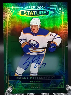 2022-23 Upper Deck Stature Casey Mittelstadt Green Auto /10 front