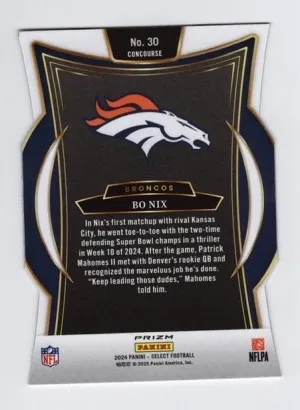 2024 Panini Select - Concourse Bo Nix #30 Silver Prizm Die-Cut RC Broncos back