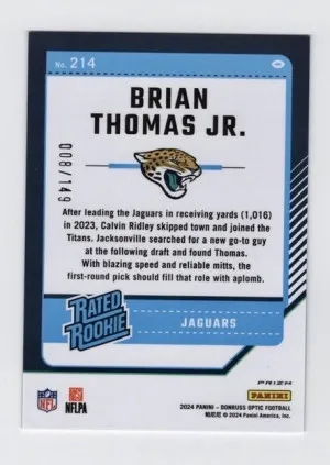 2024 Panini Donruss Optic Brian Thomas Jr. #214 Flex Emoji 008/149 RC Jaguars back