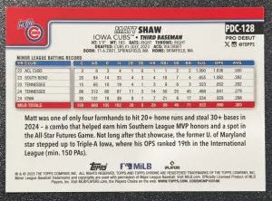 2025 Topps Pro Debut Matt Shaw #PDC-128 Chrome Blue Wave - Chicago Cubs /150 back
