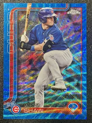 2025 Topps Pro Debut Matt Shaw #PDC-128 Chrome Blue Wave - Chicago Cubs /150 front