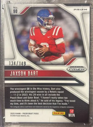 2025 Prizm Draft Picks Blue Cracked Ice Jaxon Dart RC  /149 back