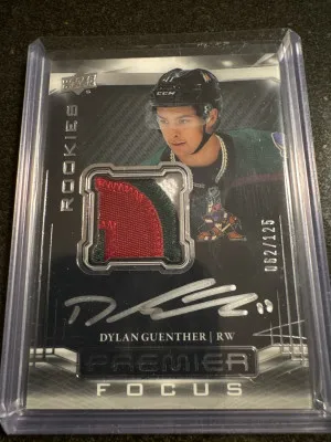 Dylan Guenther Rookie Premier Focus 3 Color Patch Auto/125 front