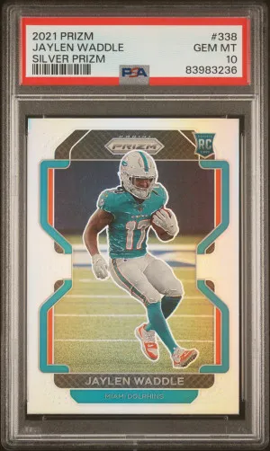 2021 Panini Prizm Jaylen Waddle Silver Prizm PSA 10 Dolphins front