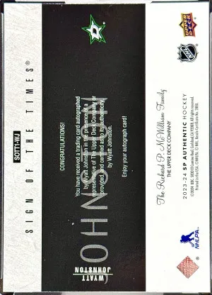 Wyatt Johnston 2023-24 SP Authentic Sign Of The Times Auto back