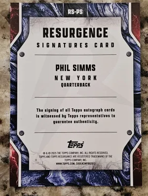 2024 Topps Resurgence - Resurgence Signatures Phil Simms #RS-PS (AU) back