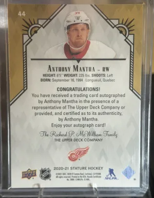 2020-21 Upper Deck Stature Anthony Mantha Auto back