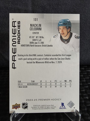 2024-25 UD Premier Macklin Celebrini  RC #101 /399 back