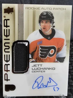 2024-25 Upper Deck Premiere Jett Luchanko Rookie Bronze Auto Patch 58/65 front