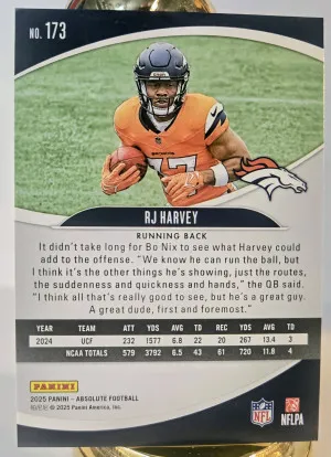 RJ Harvey - 2025 Panini Absolute Rookies Red And Green #173 Denver Broncos back