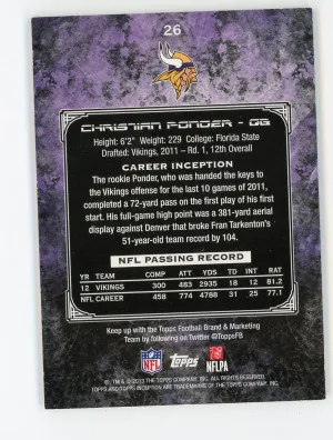 2013 Topps Inception #26 Christian Ponder Yellow 2/75 back