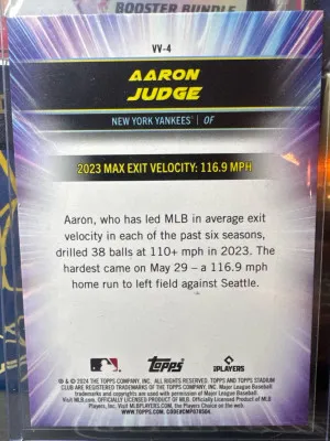 2024 Topps Stadium Club Aaron Judge VV-4 Virtuosos Of Velocity New York Yankees back