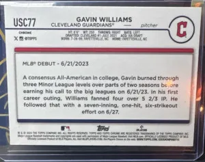 2024 Topps Chrome Gavin Williams RC USC77 RayWave Cleveland Guardians back