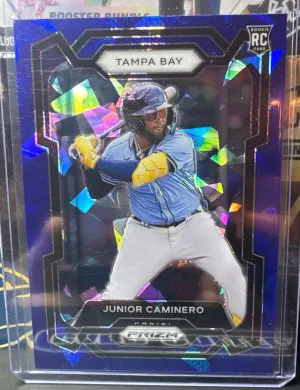 2023 Junior Caminero Panini Prizm Blue Ice #124 Tampa Bay Rays front