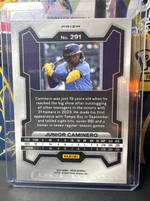 2023 Junior Caminero Panini Prizm Blue Ice #124 Tampa Bay Rays back