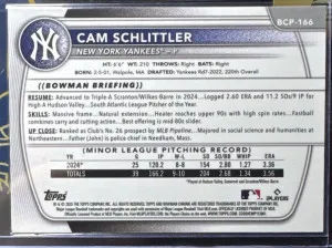 2025 Bowman Chrome Laser Cam Schlittler #BCP-166 1st Bowman Yankees back