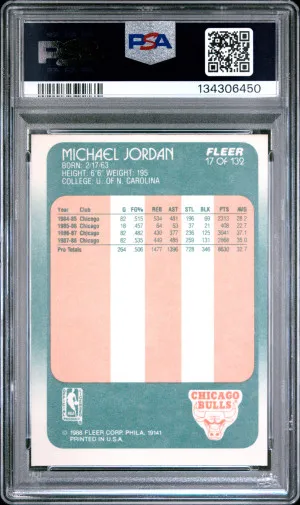 1988 Fleer Michael Jordan #17 PSA 8 back