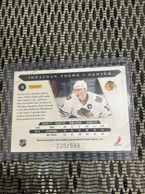 2011 Jonathan Toews Patch /599 back