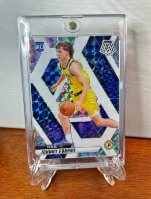 2024-25 Panini Mosaic JOHNNY FURPHY White Prizm #/35 Pacers Rookie RC #202 front