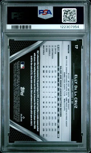 Elly De La Cruz 2024 Topps Chrome Black #17 Refractor /199 RC PSA8 NM-MT Reds back