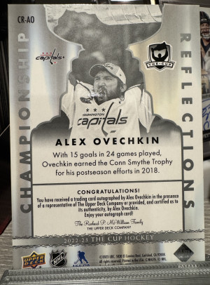 2022-23 UD The Cup Championship Reflections /35 Auto Alex Ovechkin Capitals back