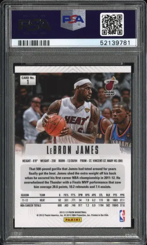 2012 Panini Prizm Lebron James PSA 9 back