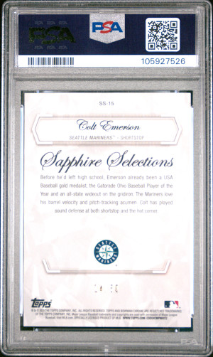 2023 Bowman Draft Sapphire Edition Sapphire Selections Colt Emerson Sapphire Selections-Gold back