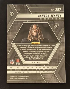 2025 Panini Mosaic Ashton Jeanty Rookie Image Variation Honeycomb Prizm SP back