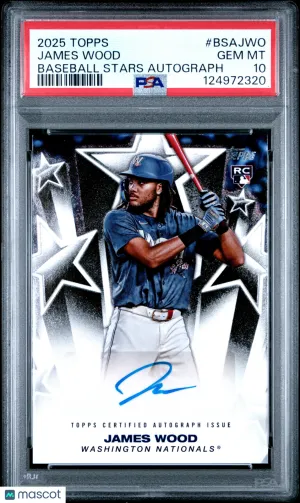 2025 Topps Baseball Stars Autographs James Wood #BSAJWO PSA 10 POP 3 GEM MINT front