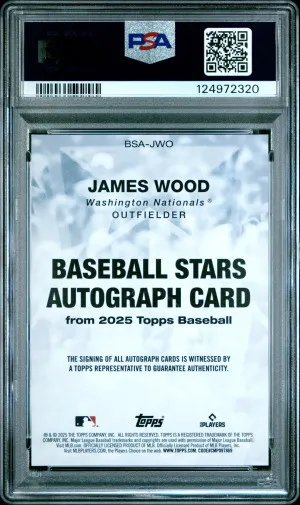 2025 Topps Baseball Stars Autographs James Wood #BSAJWO PSA 10 POP 3 GEM MINT back