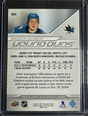 2024-25 Upper Deck 451 Macklin Celebrini Young Guns back