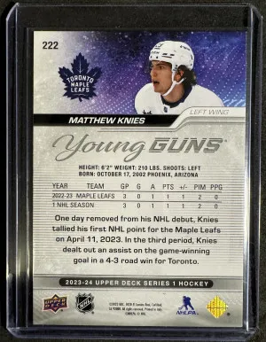 2023-24 Upper Deck 222 Matthew Knies Young Guns Outburst Silver back