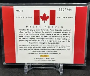 Felix Potvin 2014-15 Panini Anthology Home & Native Land Auto /299 #HNL-16 back