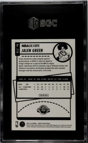 2021-22 Panini Hoops Jalen Green SGC 10 back