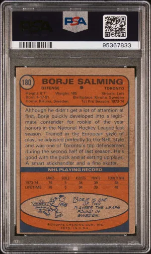 1974 Topps Borje Salming PSA 3 back