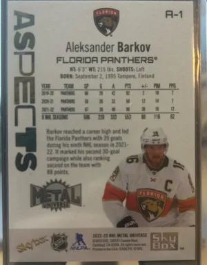 2022-23 Aleksander Barkov Metal Universe Aspects Gold /49 back