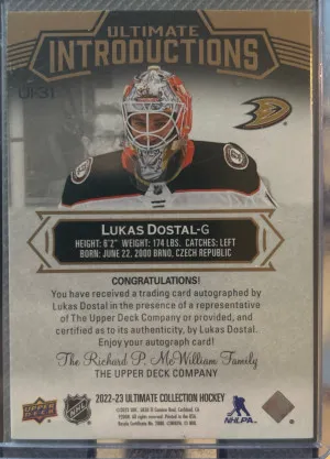 2022-23 Ultimate Introductions Lukas Dostal Auto back