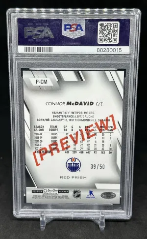 Connor McDavid 2023-24 UD O-Pee-Chee Platinum Preview Red Prism /50 #PCM PSA 10 Oilers back