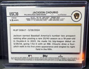 2024 Topps Chrome Update Jackson Chourio Refractor X-Fractor RC #USC30 Brewers back