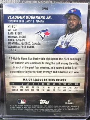 2024 Stadium Club CHROME Parallel #290 Vladimir Guerrero Jr., Toronto Blue Jays back