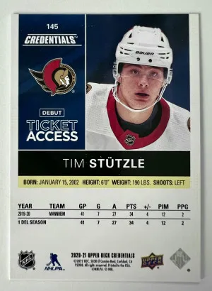 2022 Upper Deck Credentials Debut Ticket Access Tim Stützle 014/249 back