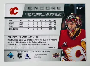 2025 Upper Deck Series 1 Encore Dustin Wolf Gold Rookie 01/50 back