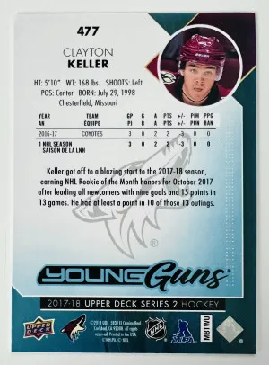 2017 Upper Deck Series 2 Young Guns Clayton Keller Rookie back