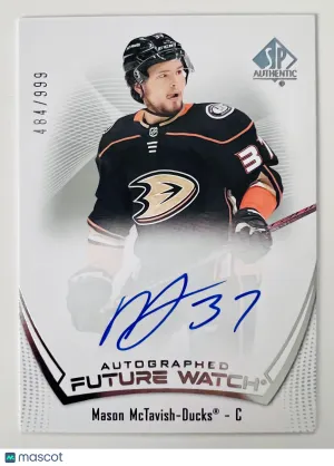2022 Upper Deck SP Authentic Future Watch Auto Mason McTavish Rookie 484/999 front