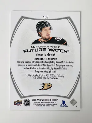 2022 Upper Deck SP Authentic Future Watch Auto Mason McTavish Rookie 484/999 back