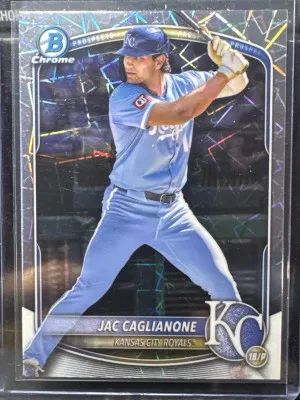 2025 Bowman Chrome Jac Caglianone Laser Refractor BCP-154 Royals front