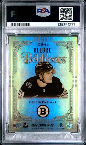 2023-24 Upper Deck Allure Doubloons Matthew Poitras #DB44 Rookie PSA 10 POP 2 back